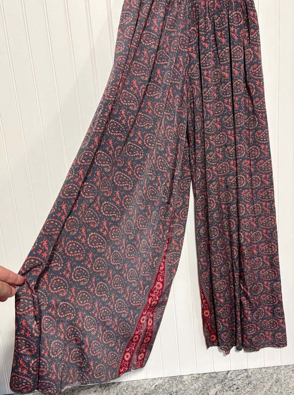 Boho Paisley Print Wide Leg Palazzo Pants Smocked Waist Free Size